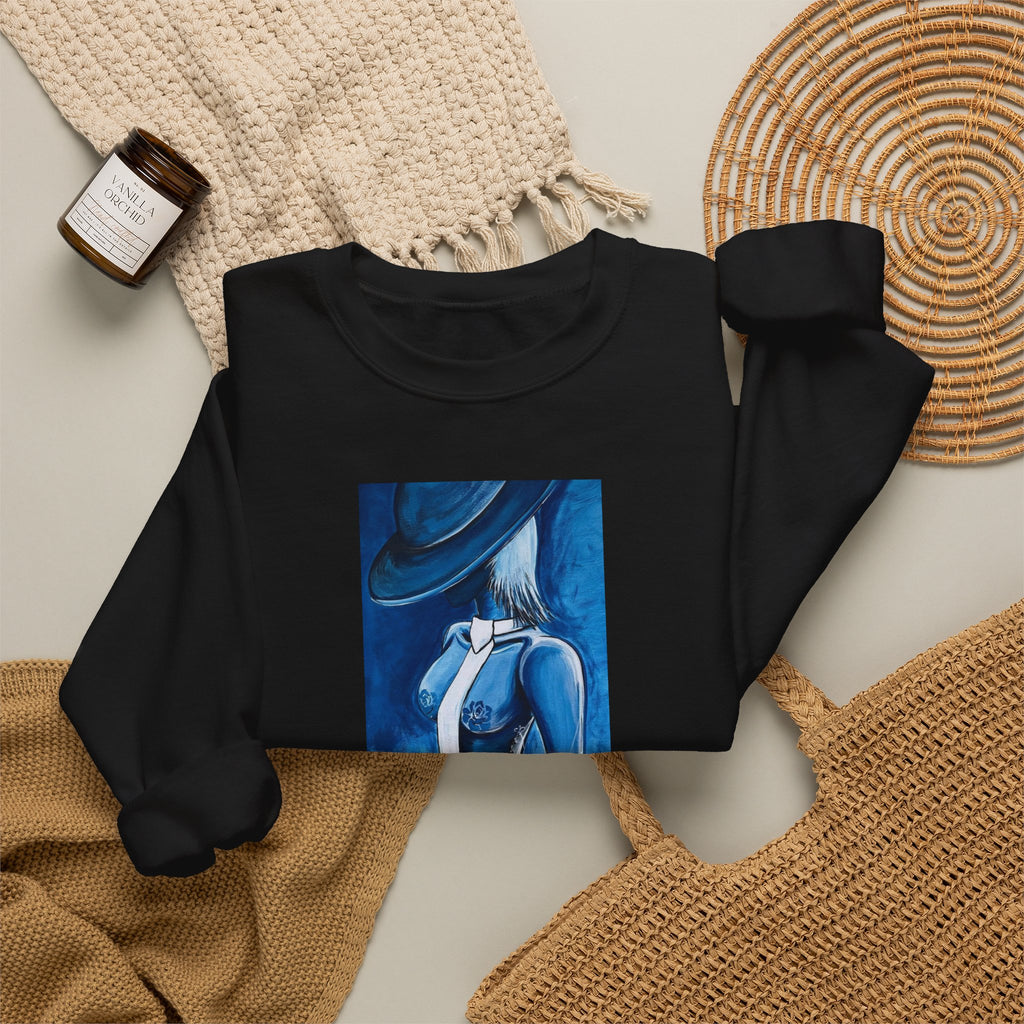 Crewneck Sweatshirt — Blue Abstract Woman Art (LUCARTstudios)