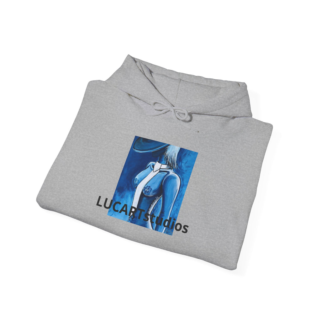 LucAR Studios Blue Abstract Hoodie — Artistic Blue Figure Graphic Hooded Sweatshirt