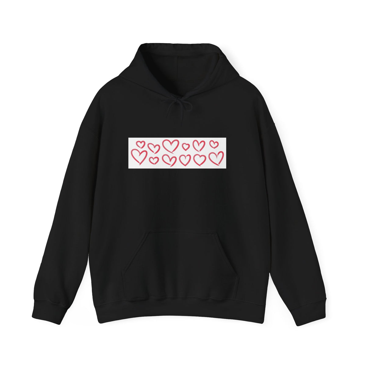 Heart Row Hoodie — Cute Minimalist Red Hearts Pullover