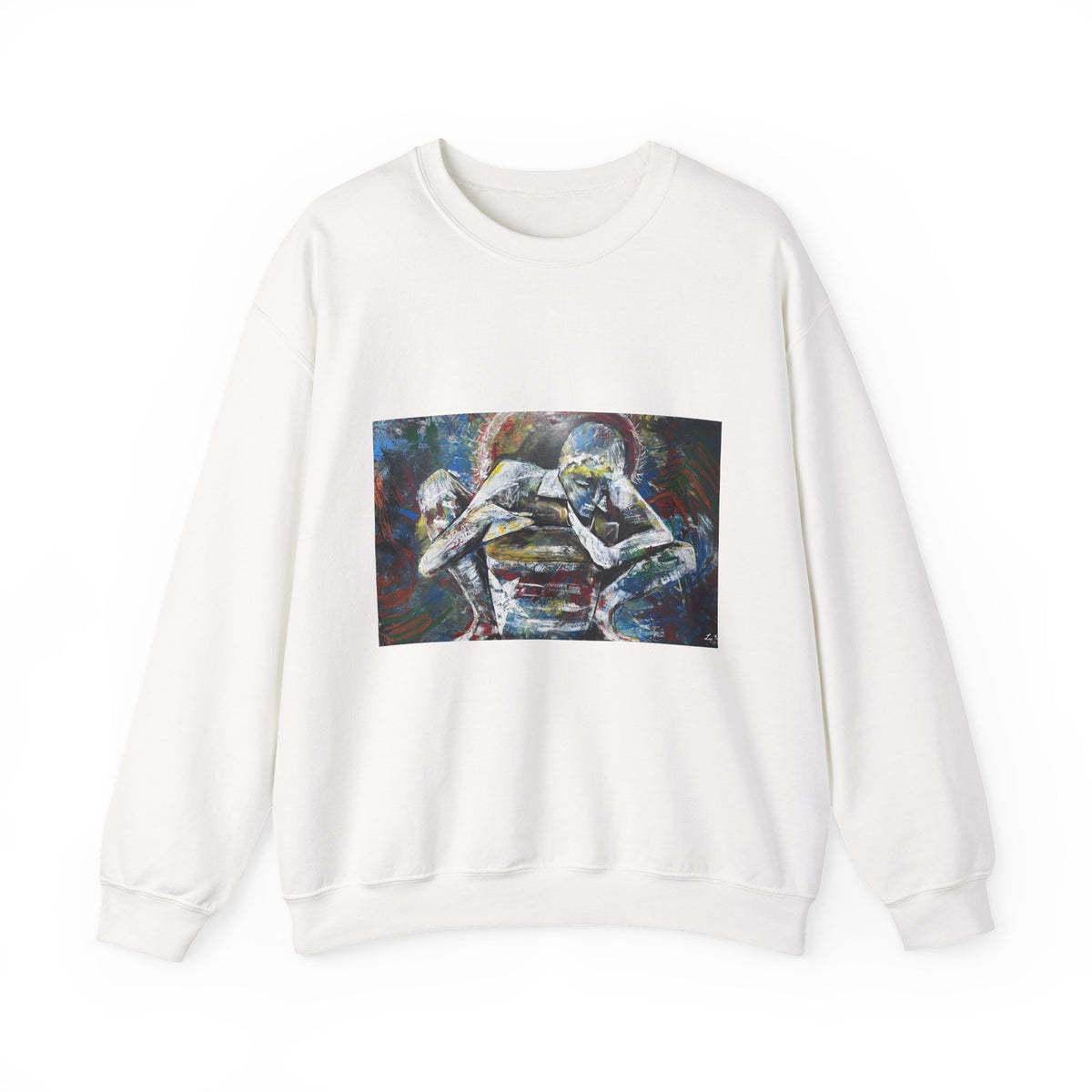 Abstract Thinkers Crewneck Sweatshirt — Reflective Conversation Art
