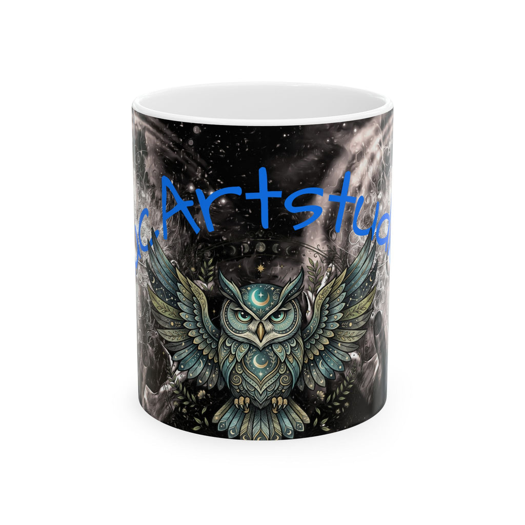 Mystical Owl Ceramic Mug — Spiritual Night Sky Coffee Cup (11oz & 15oz)