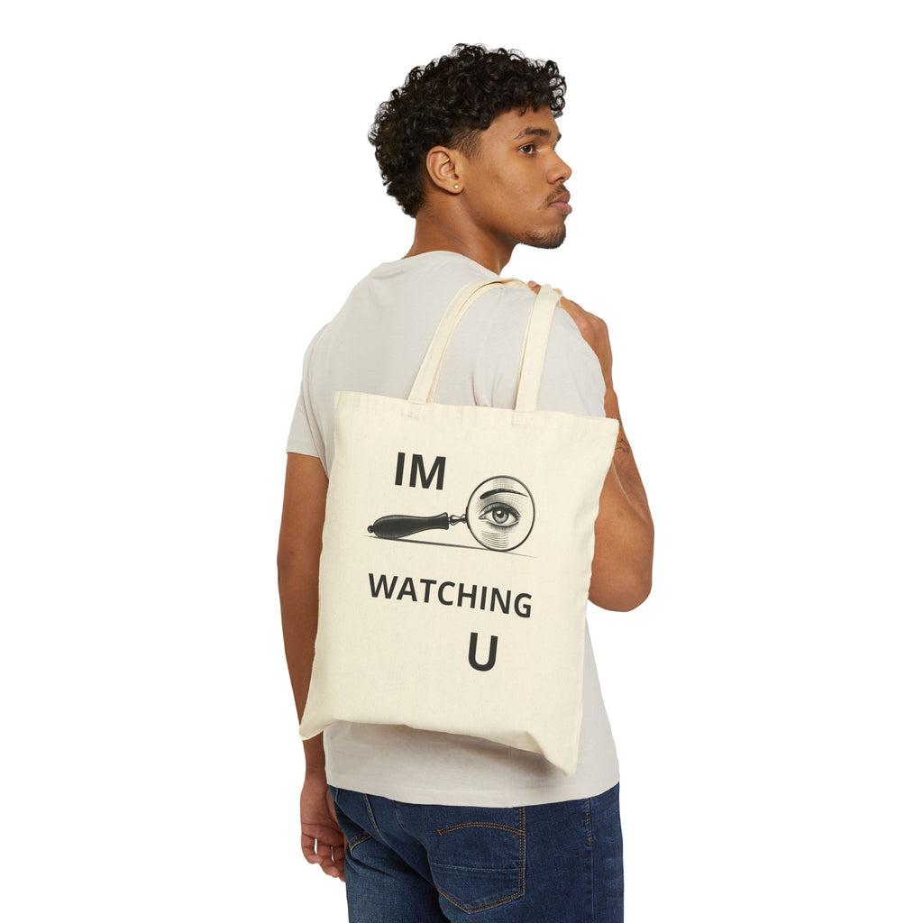 Tote Bag — "I'm Watching U" Vintage Magnifying Glass Eye Canvas Tote