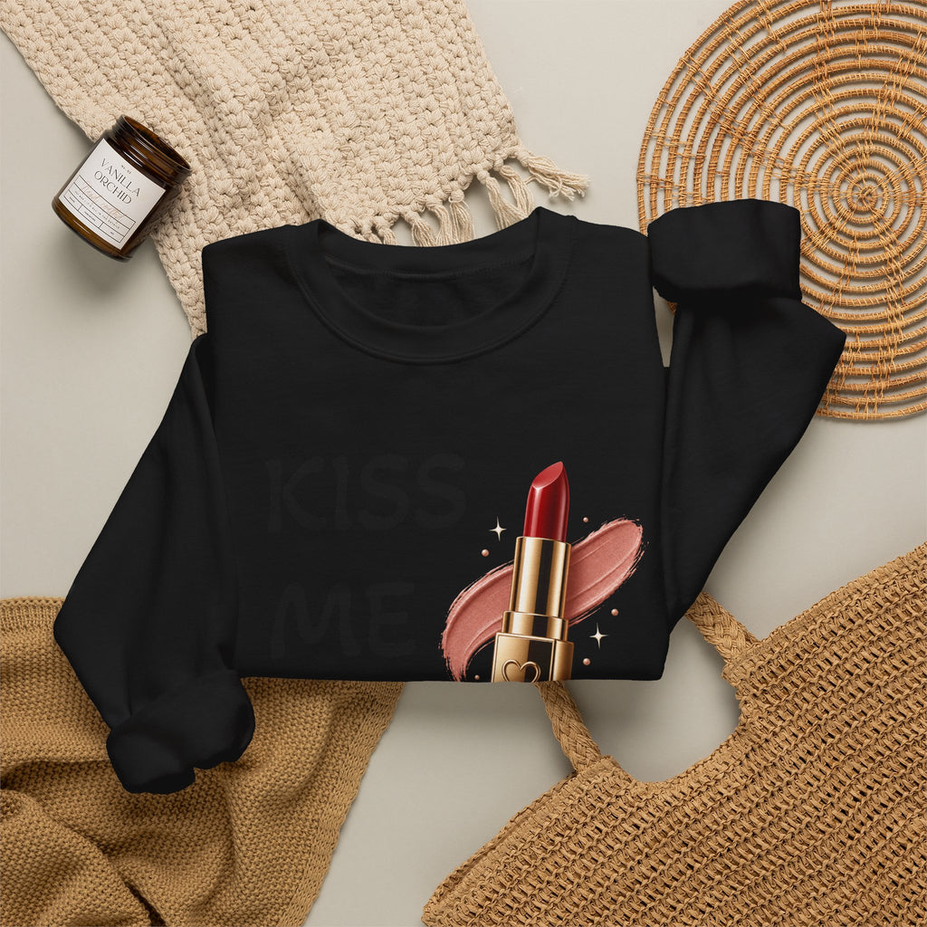 Kiss Me Baby Lipstick Crewneck Sweatshirt — Romantic Valentine’s Graphic Pullover