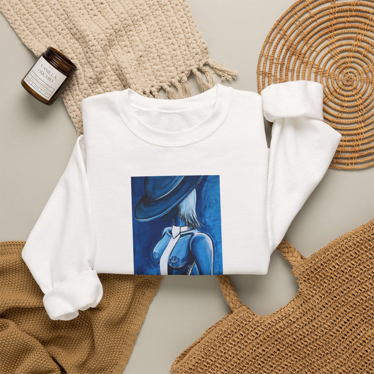 Crewneck Sweatshirt — Blue Abstract Woman Art (LUCARTstudios)