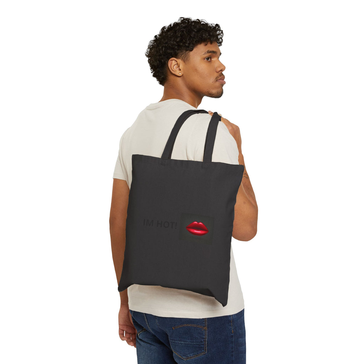 Cotton Tote Bag — "I'M HOT!" Red Lips Graphic Canvas Shopper