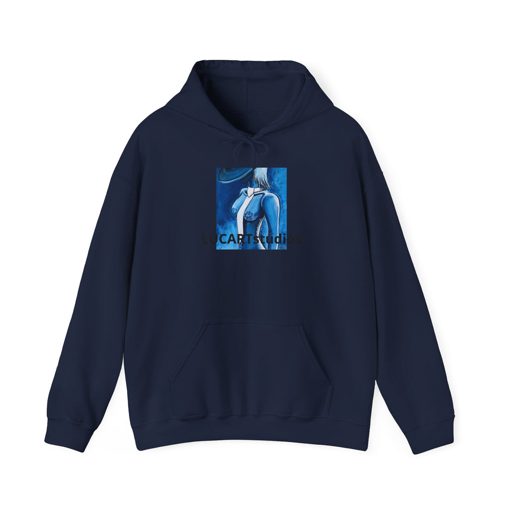LucAR Studios Blue Abstract Hoodie — Artistic Blue Figure Graphic Hooded Sweatshirt
