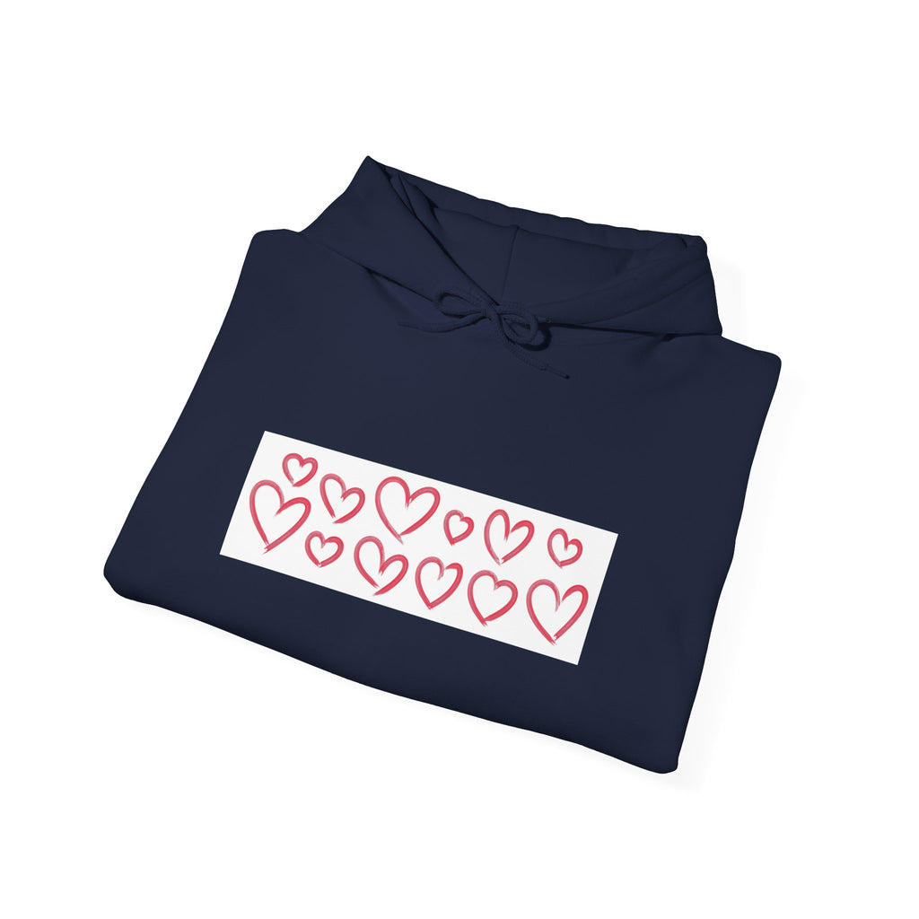 Heart Row Hoodie — Cute Minimalist Red Hearts Pullover