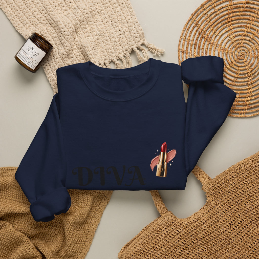 Diva Queen Sweatshirt – Lipstick Graphic Cozy Crewneck for Women