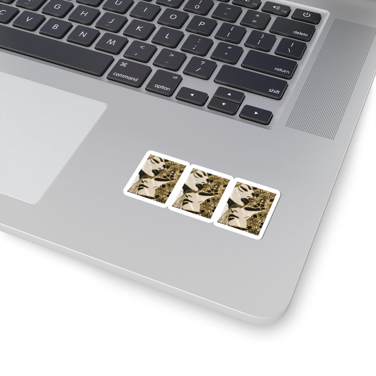 Vintage Floral Face Kiss-Cut Sticker Set — Gold Botanical Art Decal (3-Pack)