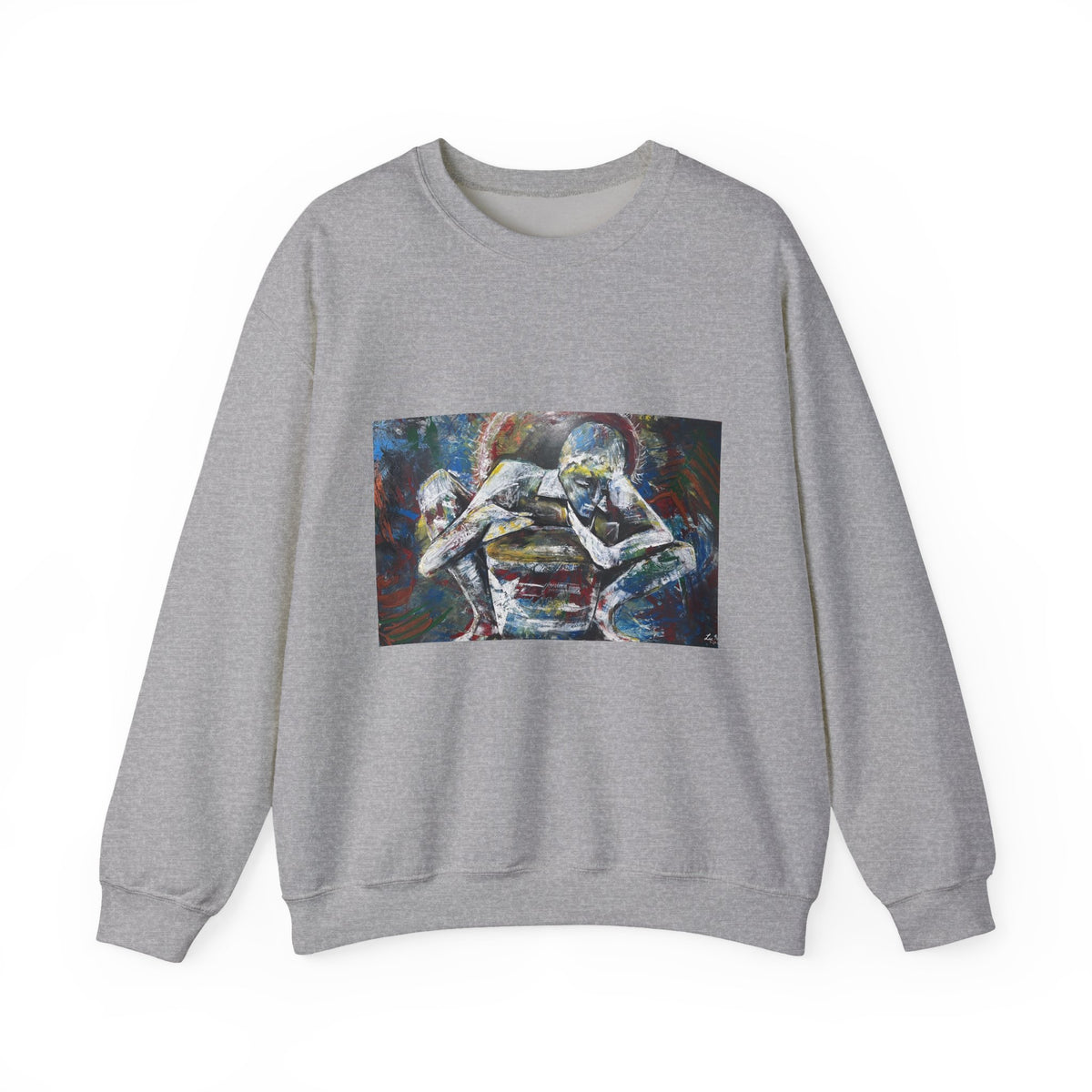 Abstract Thinkers Crewneck Sweatshirt — Reflective Conversation Art