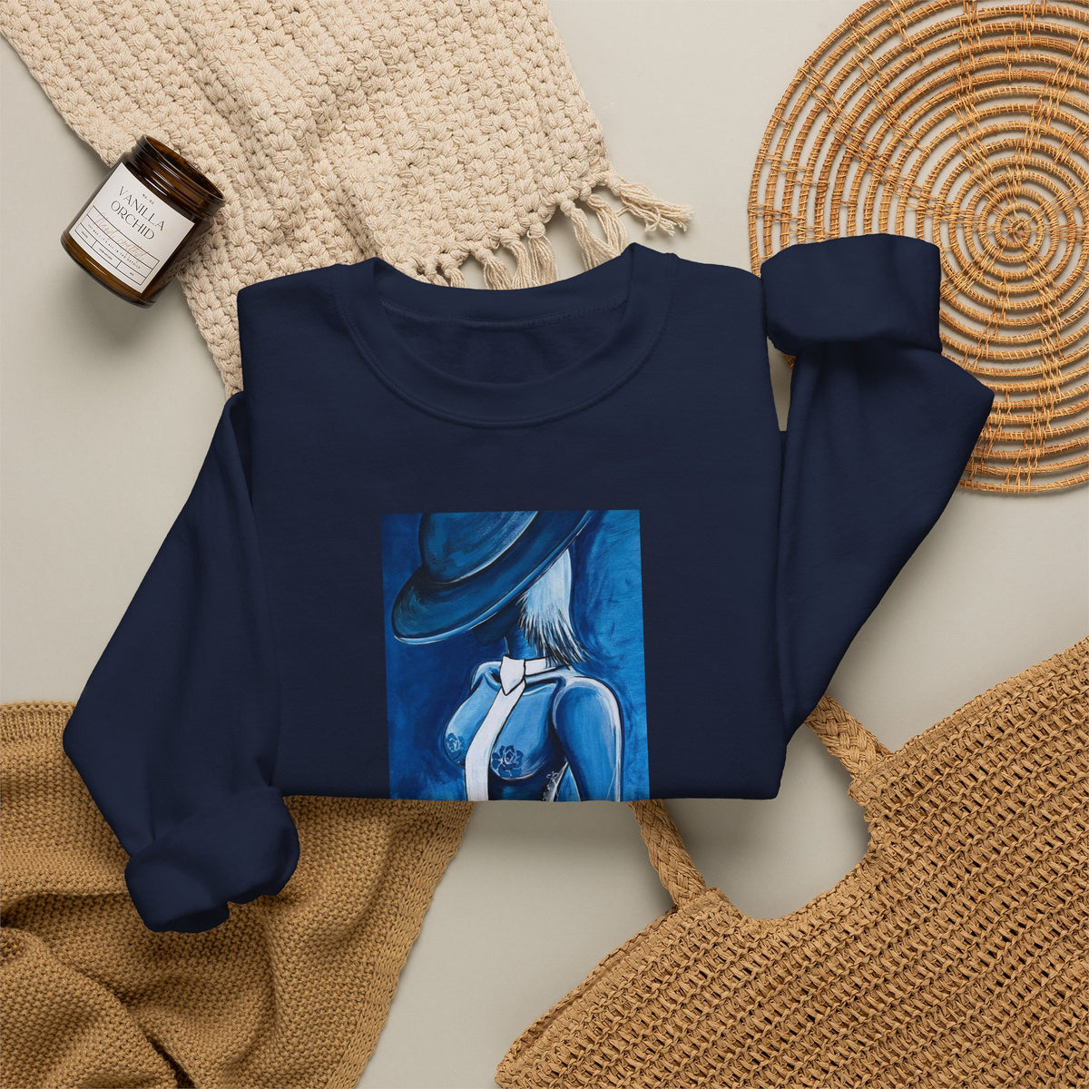 Crewneck Sweatshirt — Blue Abstract Woman Art (LUCARTstudios)