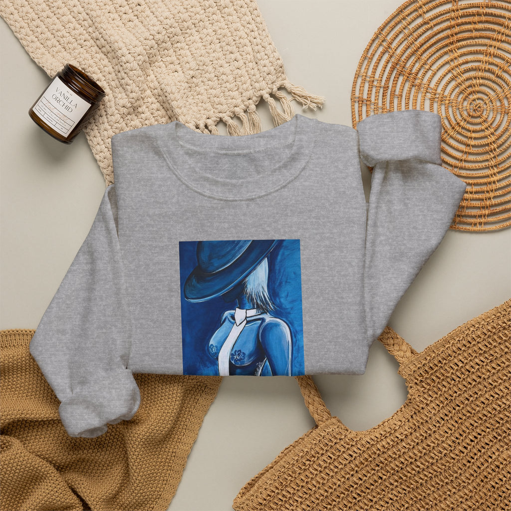 Crewneck Sweatshirt — Blue Abstract Woman Art (LUCARTstudios)