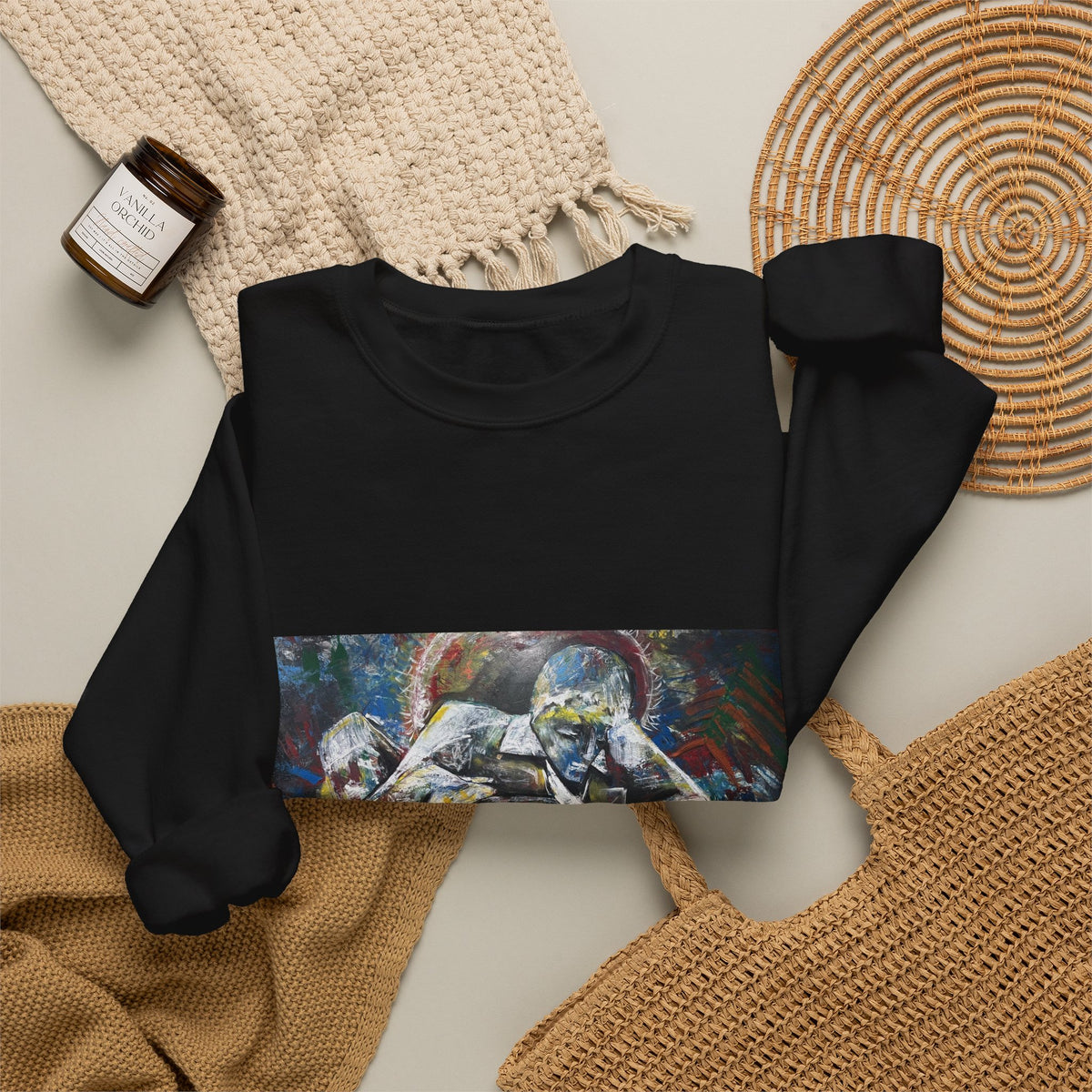 Abstract Thinkers Crewneck Sweatshirt — Reflective Conversation Art