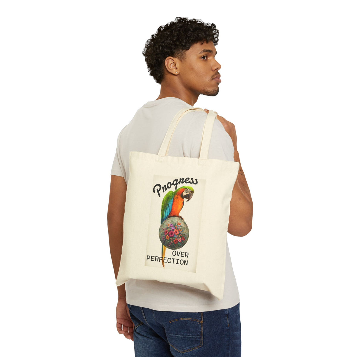Progress Over Perfection Parrot Tote Bag
