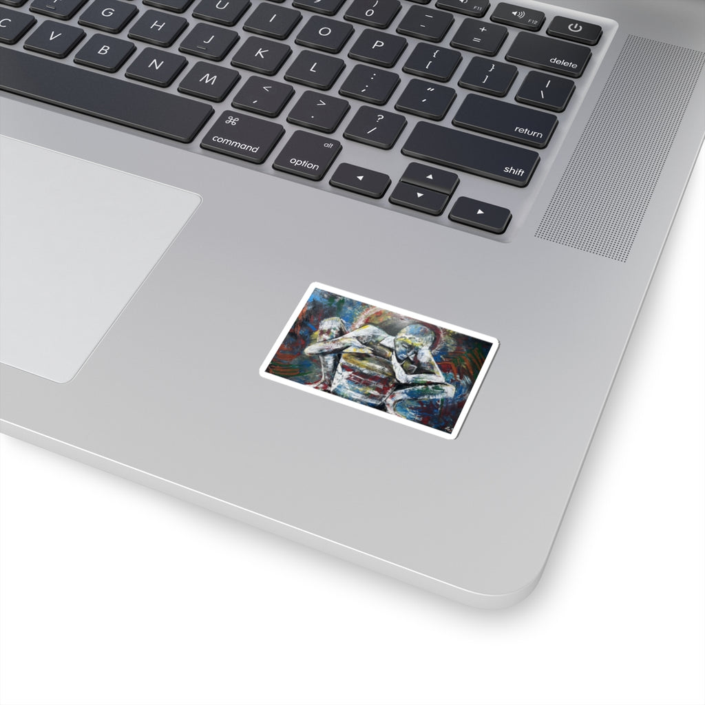 Abstract Embrace Kiss-Cut Sticker — Vibrant Figurative Art for Laptops & Journals