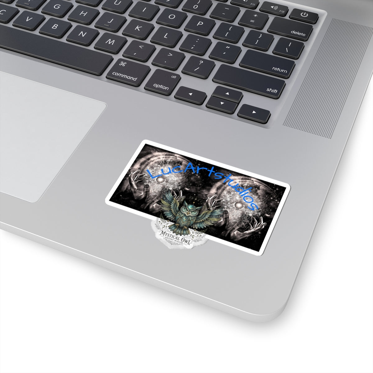 Mystical Owl & Magic Hands Kiss-Cut Sticker — LucArtstudios Logo