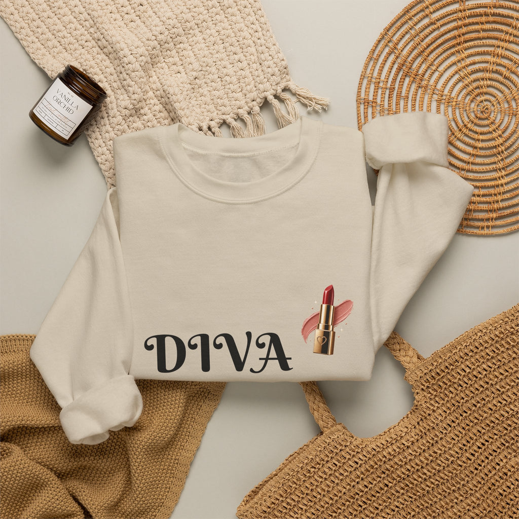 Diva Queen Sweatshirt – Lipstick Graphic Cozy Crewneck for Women