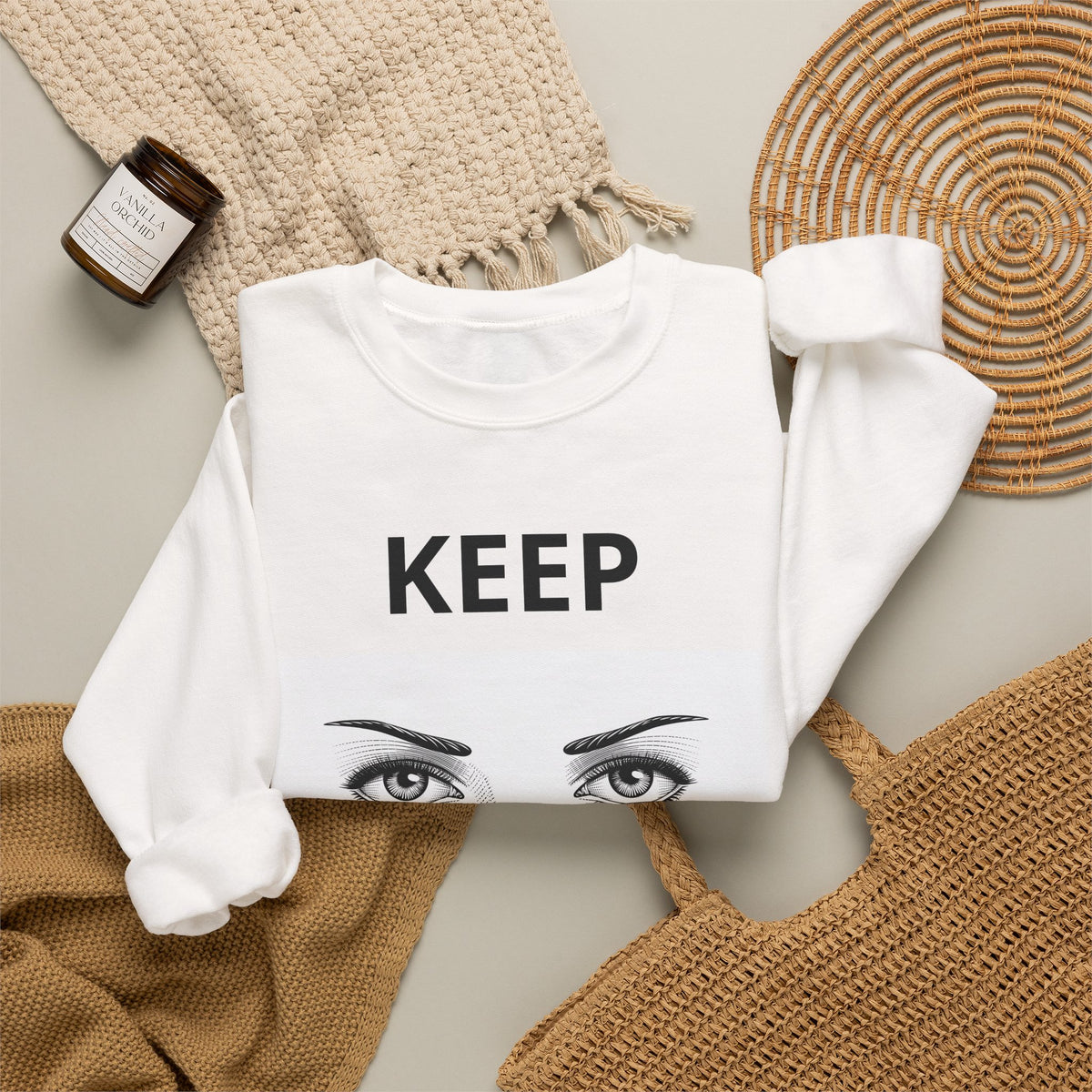 Keep Walking Crewneck Sweatshirt — Bold Eyeglasses Graphic Motivational Pullover
