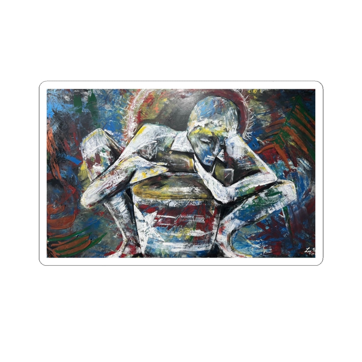 Abstract Embrace Kiss-Cut Sticker — Vibrant Figurative Art for Laptops & Journals