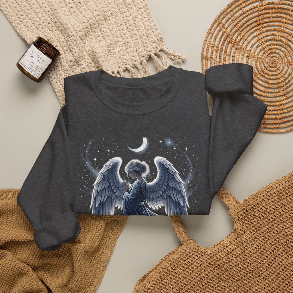 Angel Moon Crewneck Sweatshirt — Celestial Guardian Graphic