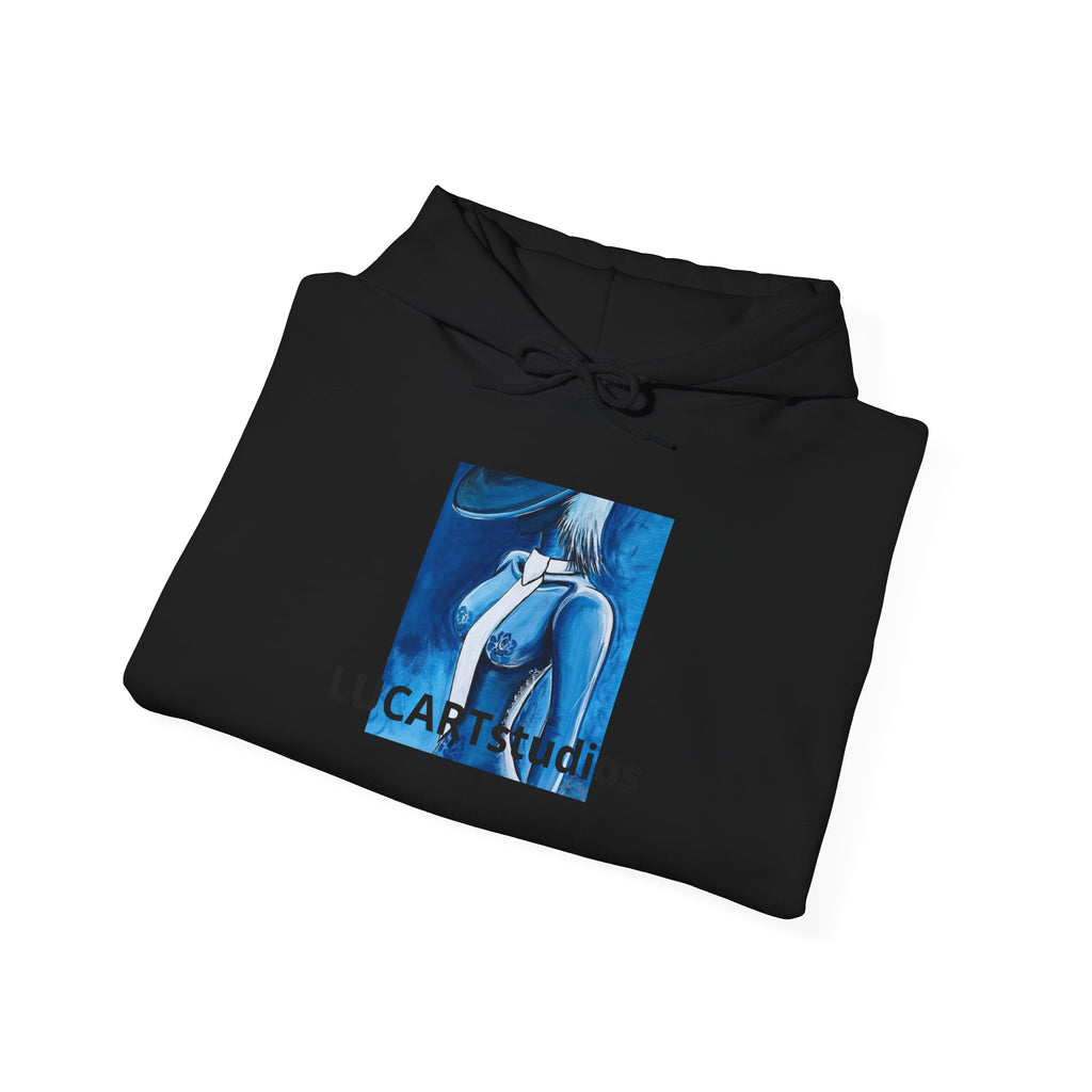 LucAR Studios Blue Abstract Hoodie — Artistic Blue Figure Graphic Hooded Sweatshirt