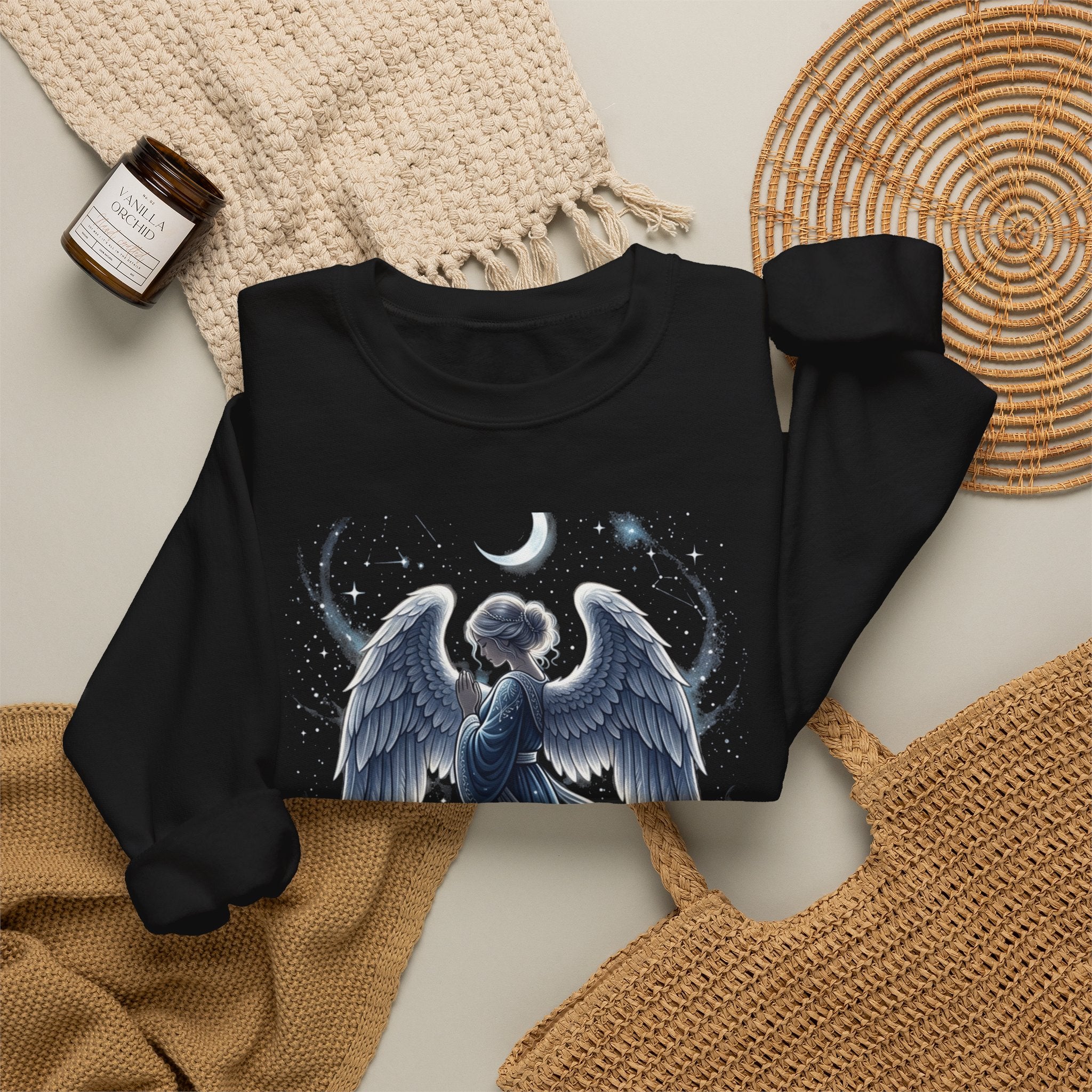 Angel Wings Crewneck Sweatshirt — Moonlit Guardian Graphic
