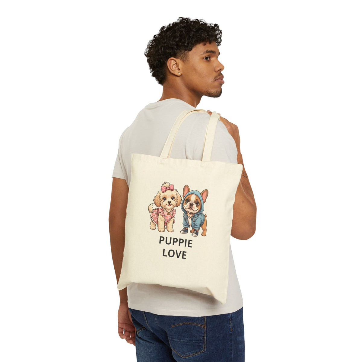 Puppie Love Tote Bag — Cute Puppy Canvas Grocery & Gift Tote