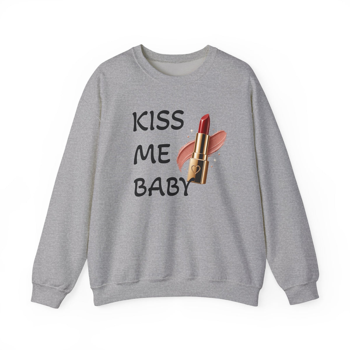 Kiss Me Baby Lipstick Crewneck Sweatshirt — Romantic Valentine’s Graphic Pullover