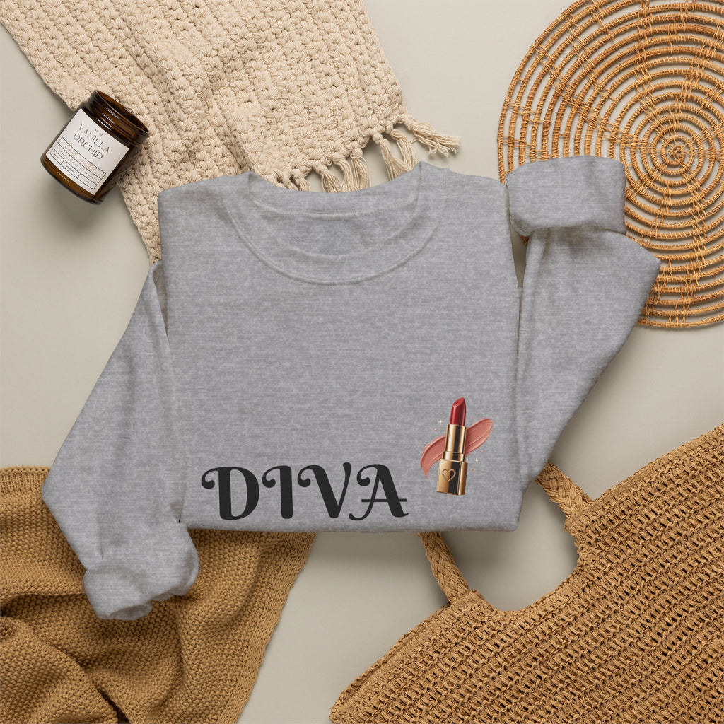 Diva Queen Sweatshirt – Lipstick Graphic Cozy Crewneck for Women