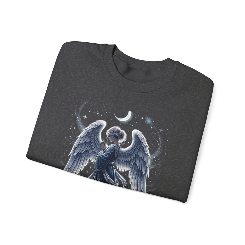 Angel Moon Crewneck Sweatshirt — Celestial Guardian Graphic
