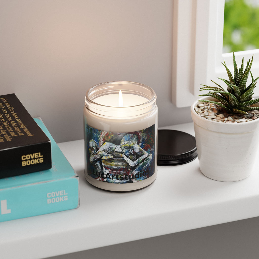 9oz Scented Soy Candle — Abstract Contemplation Art Jar (hand-painted figure design)