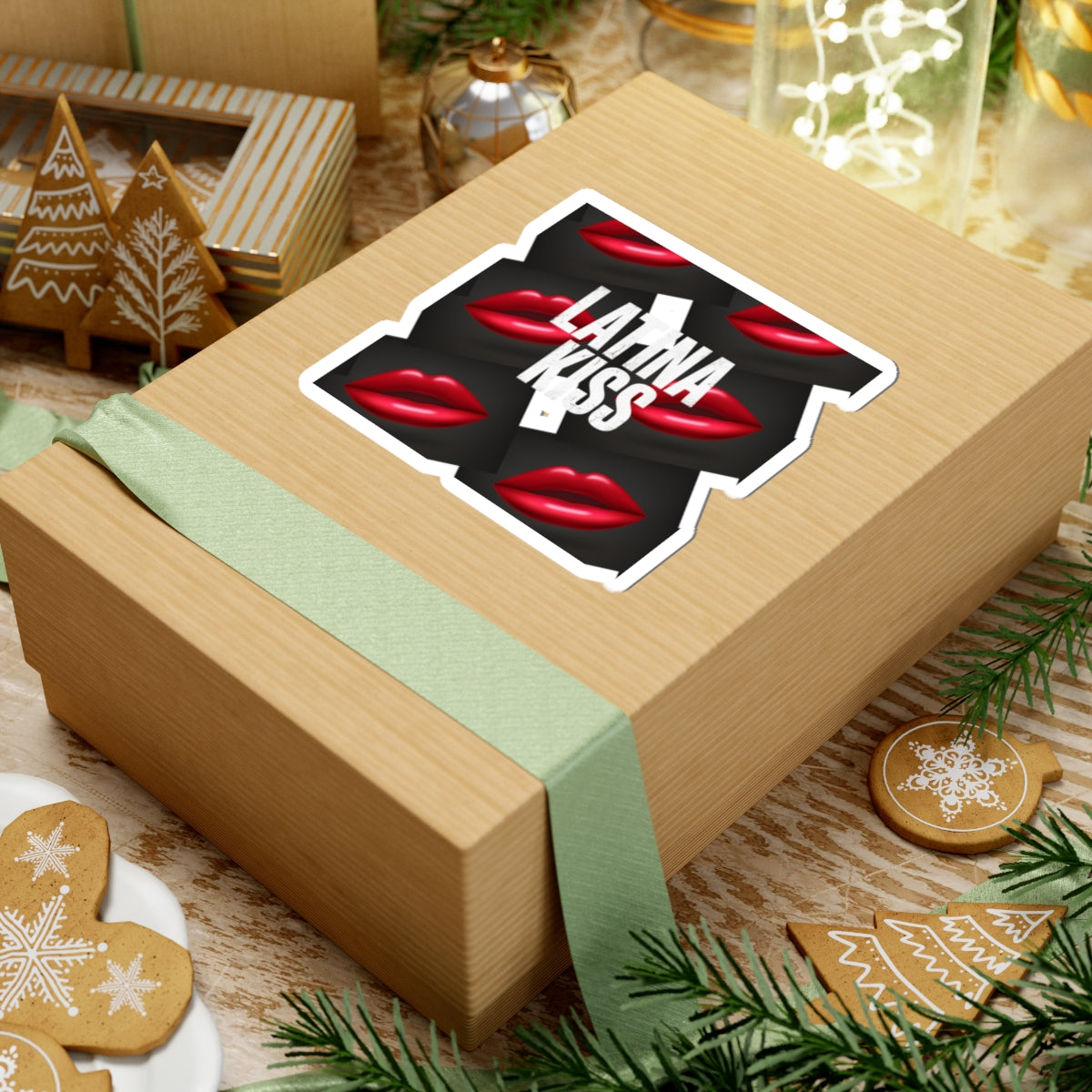 Latina Kiss Sticker — Red Lip Graphic Kiss-Cut Sticker