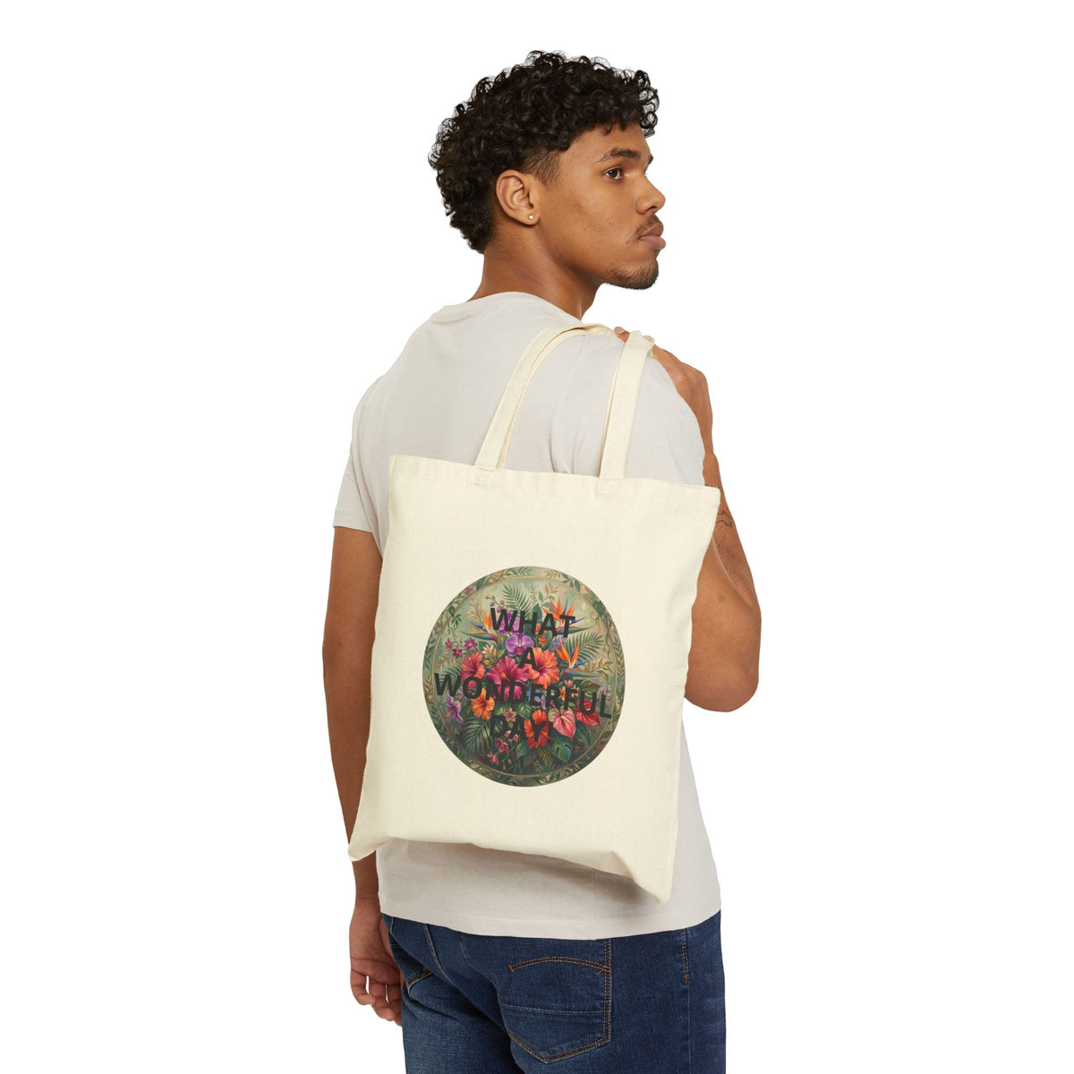 “What a Wonderful World” Floral Canvas Tote Bag
