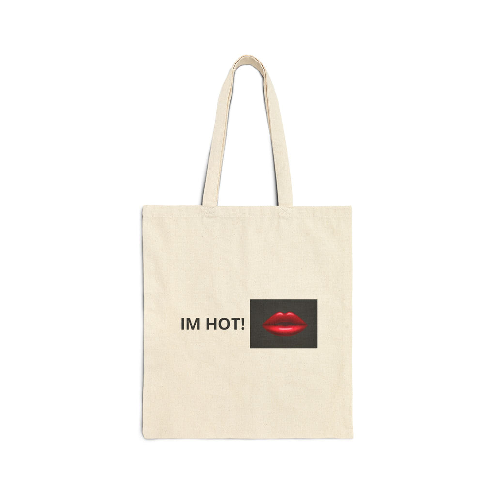 Cotton Tote Bag — "I'M HOT!" Red Lips Graphic Canvas Shopper