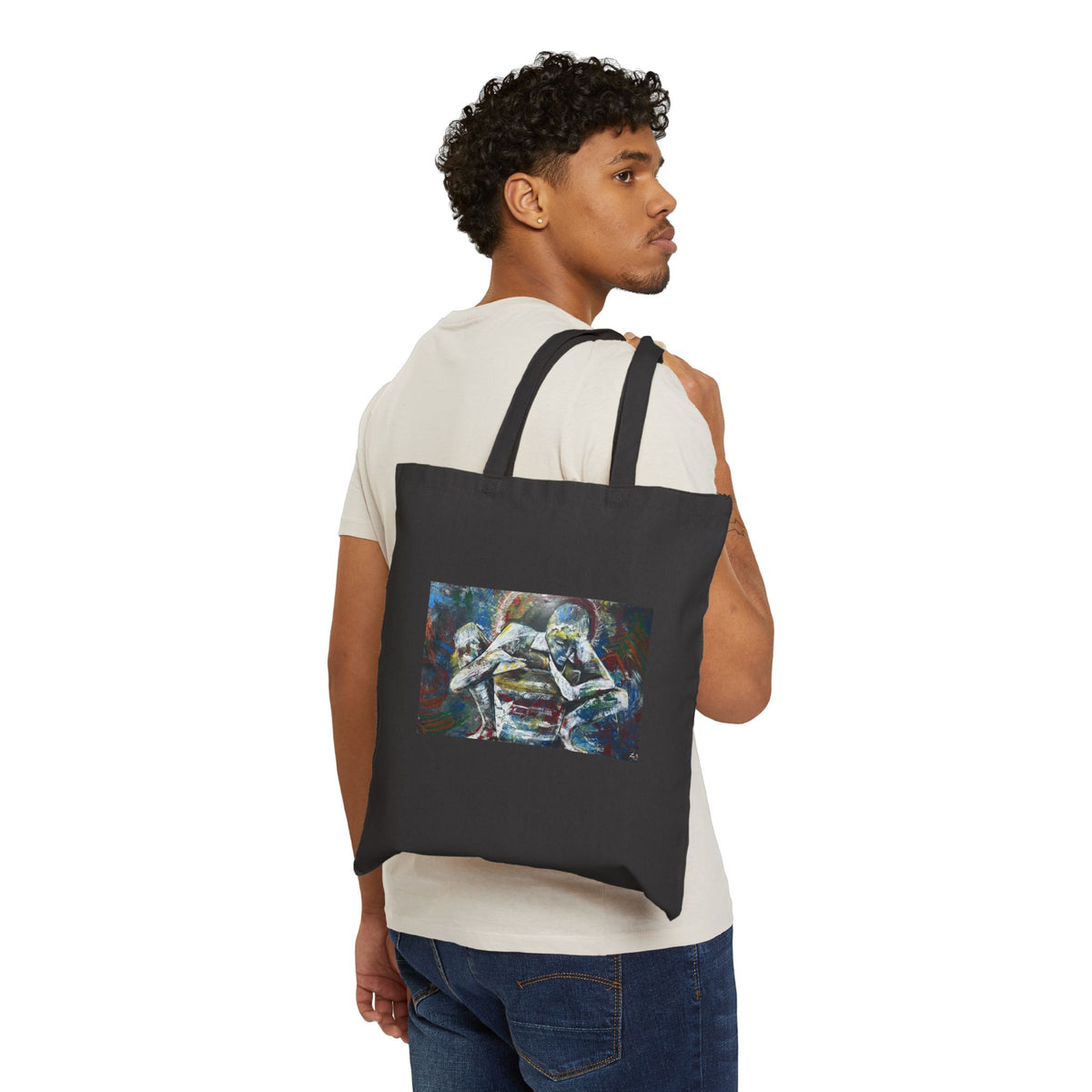 Canvas Tote Bag — Colorful Abstract Wrestling Art Print Tote