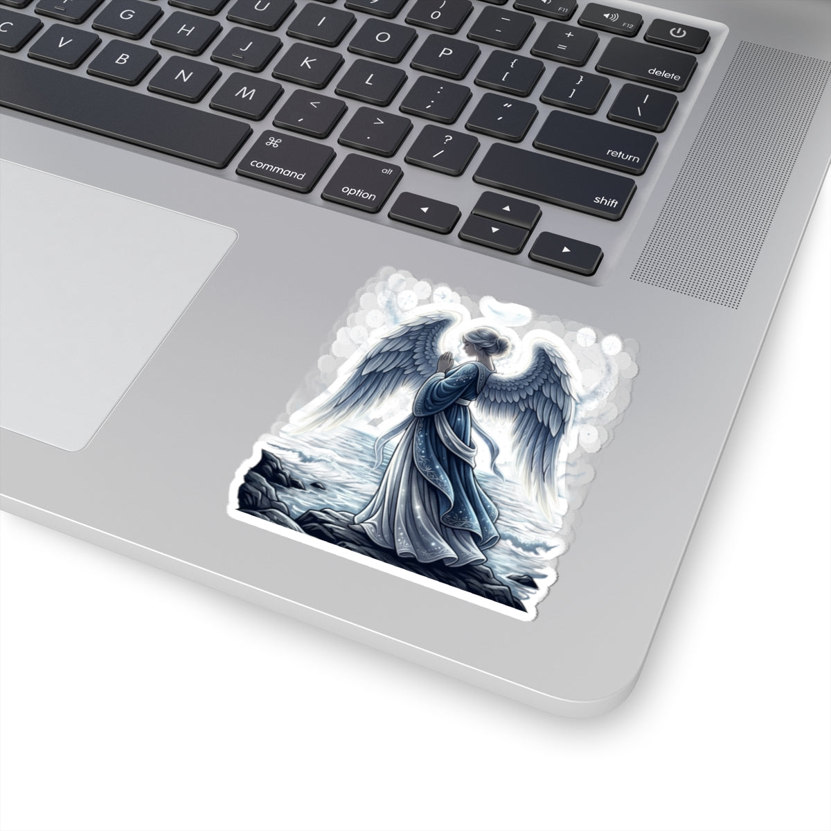 Guardian Angel Kiss-Cut Sticker — Serene Blue Angel Prayer Decal