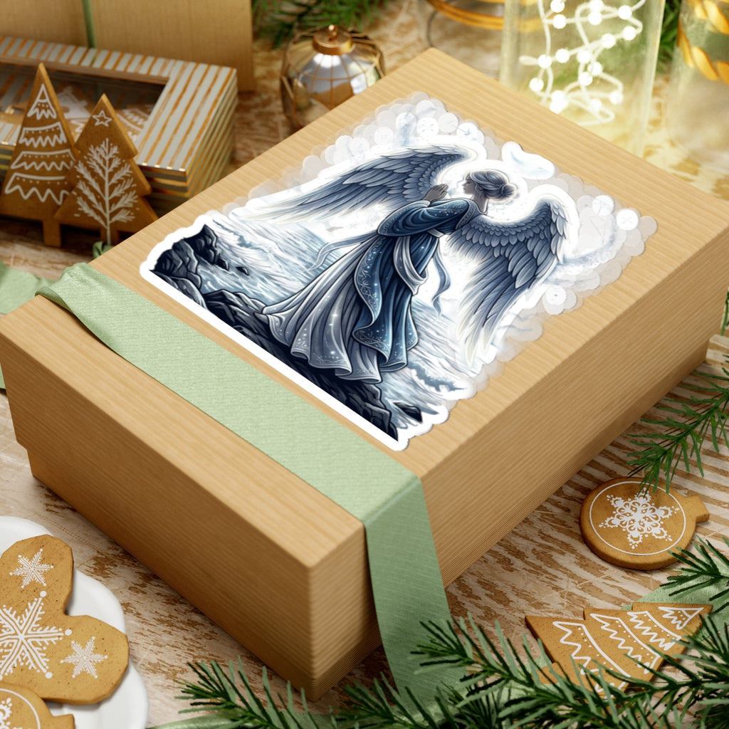 Guardian Angel Kiss-Cut Sticker — Serene Blue Angel Prayer Decal