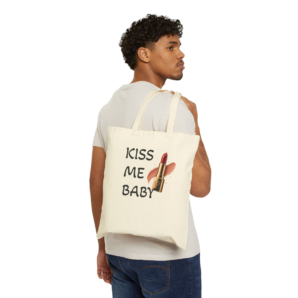 Tote Bag — "Kiss Me Baby" Lipstick Graphic Canvas Tote