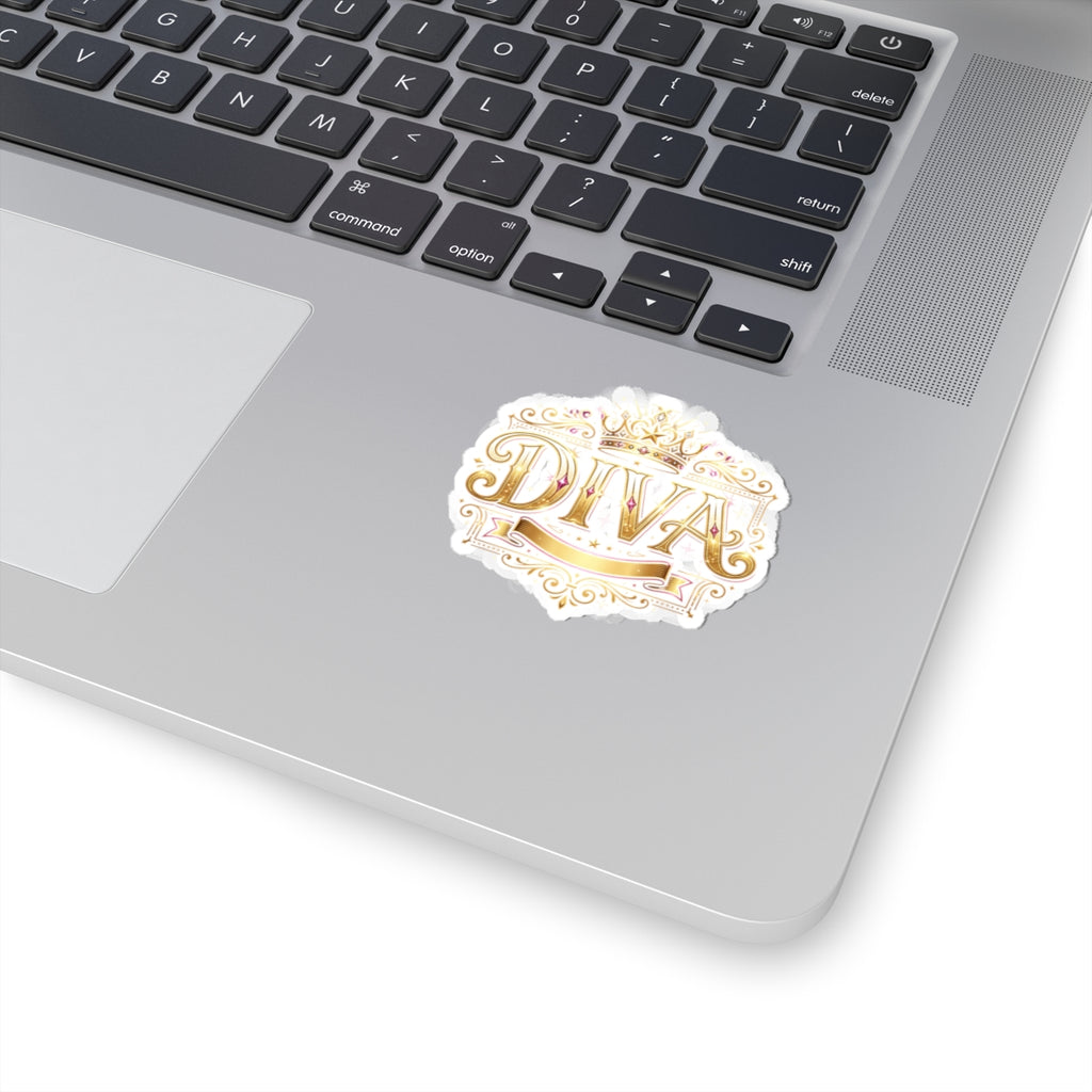 Diva Gold Crown Kiss-Cut Sticker — Glamorous Metallic Script Decal for Laptops, Journals & Gifts