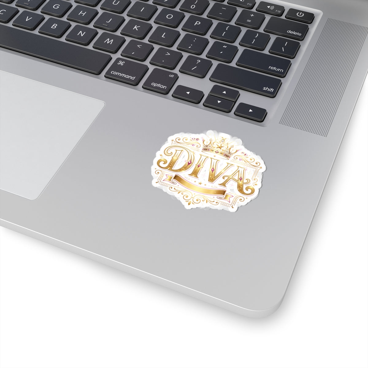 Diva Gold Crown Kiss-Cut Sticker — Glamorous Metallic Script Decal for Laptops, Journals & Gifts