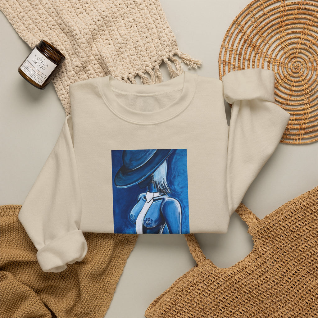 Crewneck Sweatshirt — Blue Abstract Woman Art (LUCARTstudios)