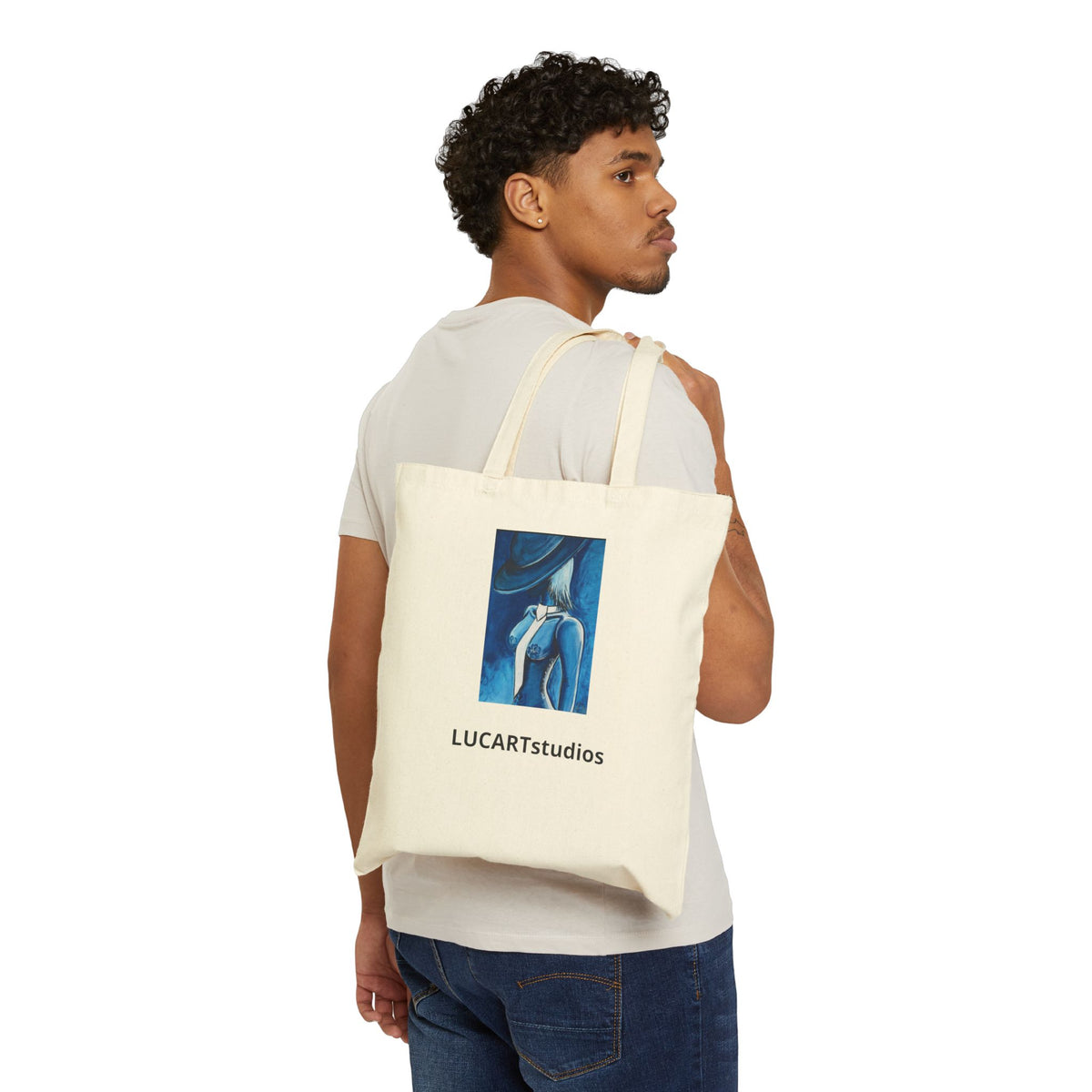 Abstract Blue Figure Canvas Tote — LUCARTstudios Art Shopper Bag