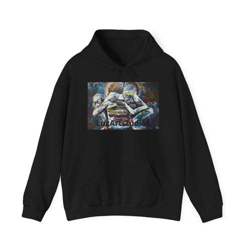 Abstract Embrace Hoodie – Colorful Figurative Art Pullover