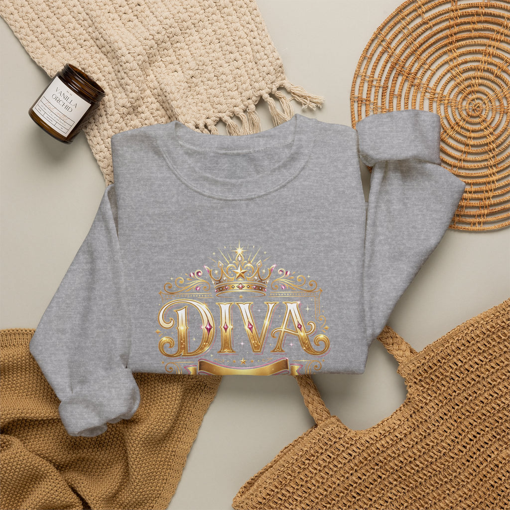 Diva Crown Sweatshirt — Gold Foil ‘DIVA’ Graphic Crewneck