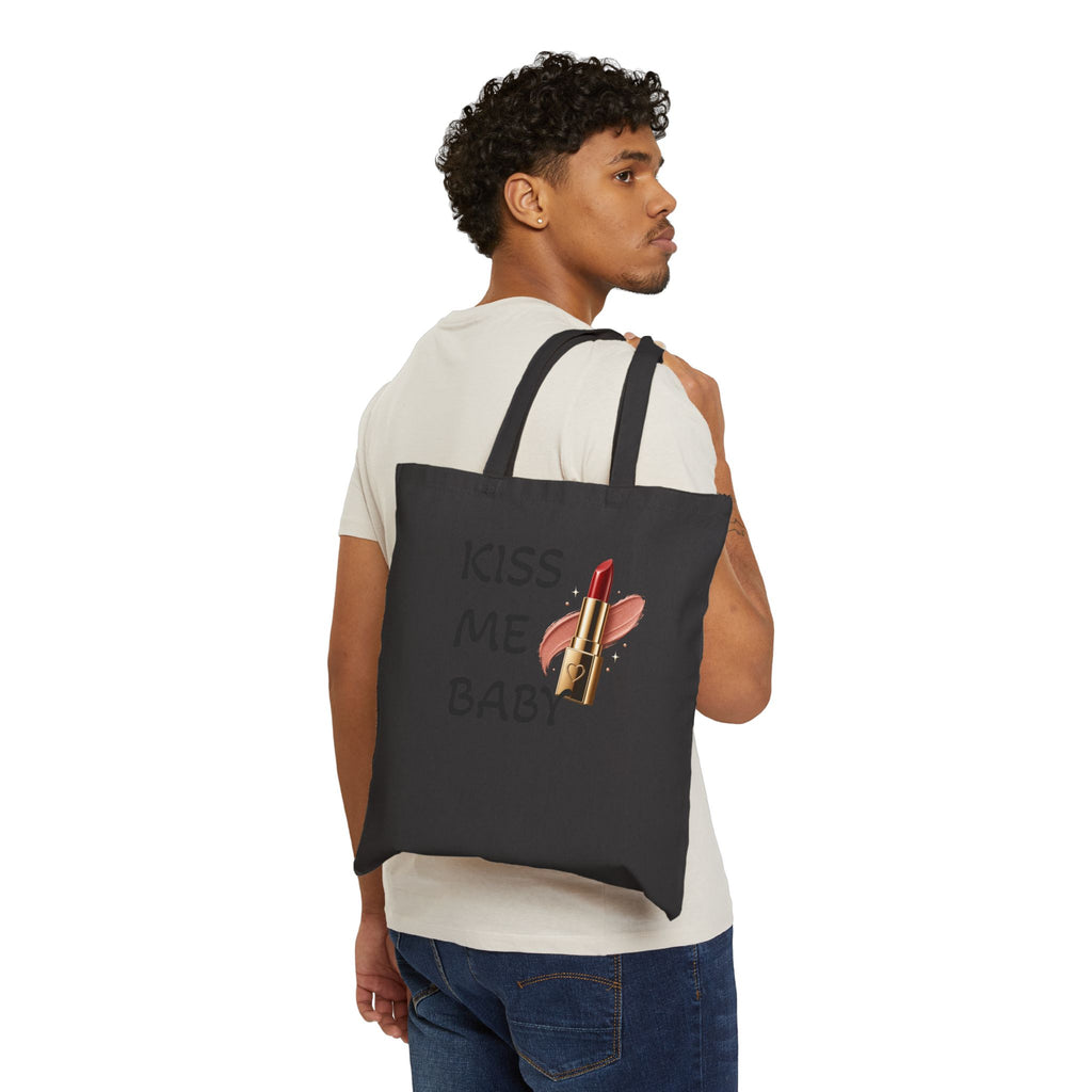 Tote Bag — "Kiss Me Baby" Lipstick Graphic Canvas Tote