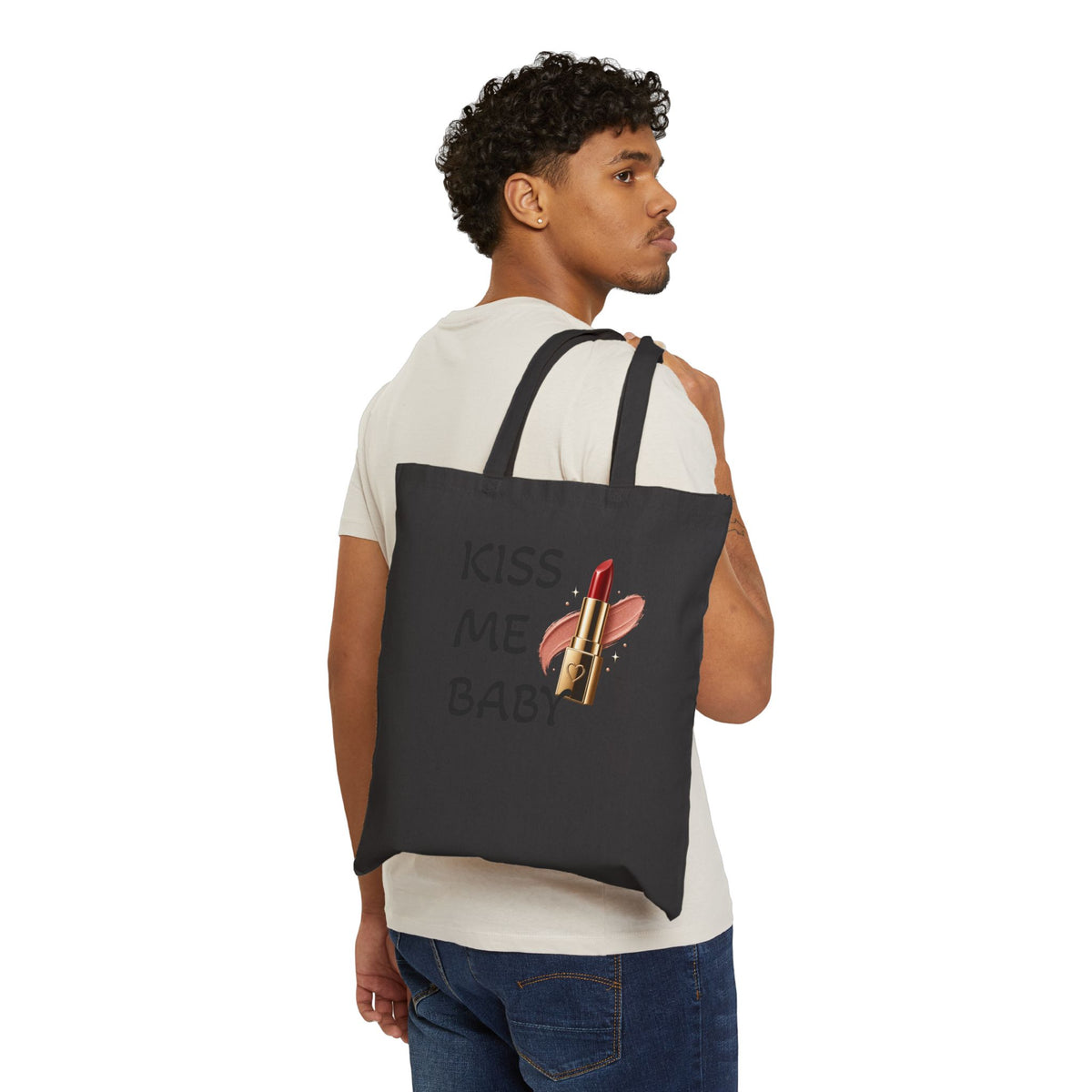 Tote Bag — "Kiss Me Baby" Lipstick Graphic Canvas Tote