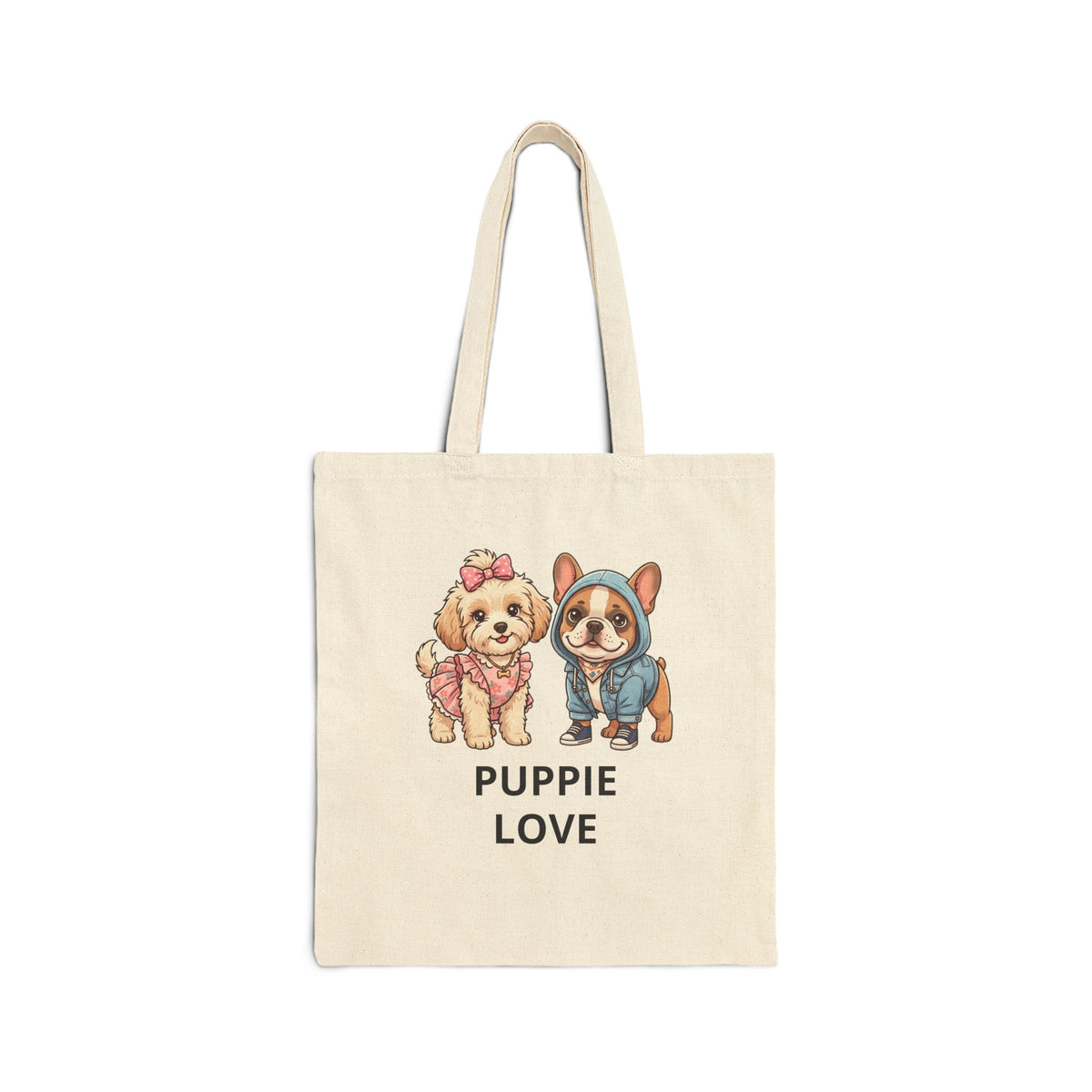 Puppie Love Tote Bag — Cute Puppy Canvas Grocery & Gift Tote