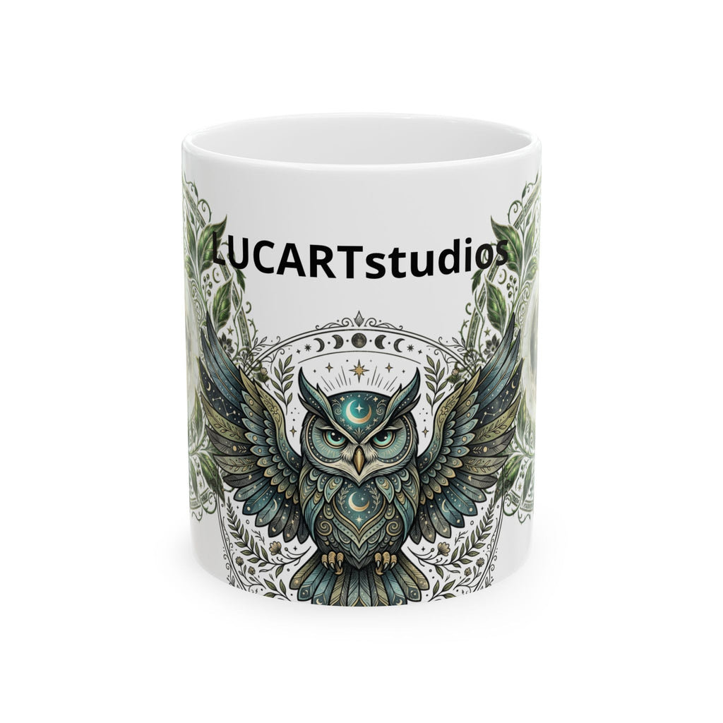 Mystic Owl Ceramic Mug — Boho Mandala Woodland Coffee Cup (11oz/15oz)