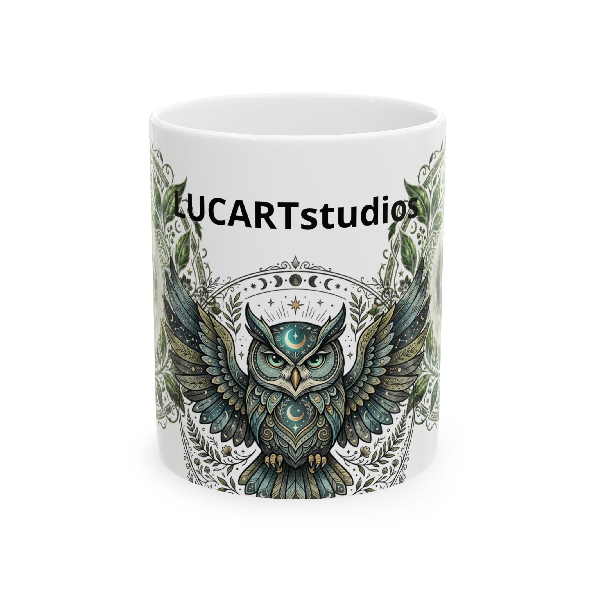 Mystic Owl Ceramic Mug — Boho Mandala Woodland Coffee Cup (11oz/15oz)
