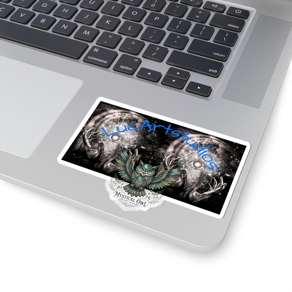 Mystical Owl & Magic Hands Kiss-Cut Sticker — LucArtstudios Logo